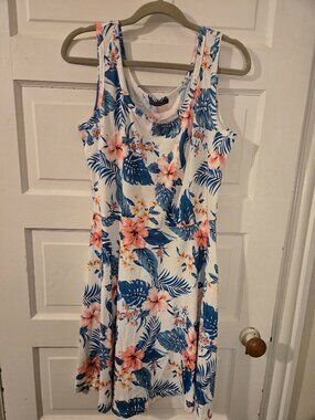 Fensace Tropical Hibiscus Floral Sleeveless Skater Dress - Size Large